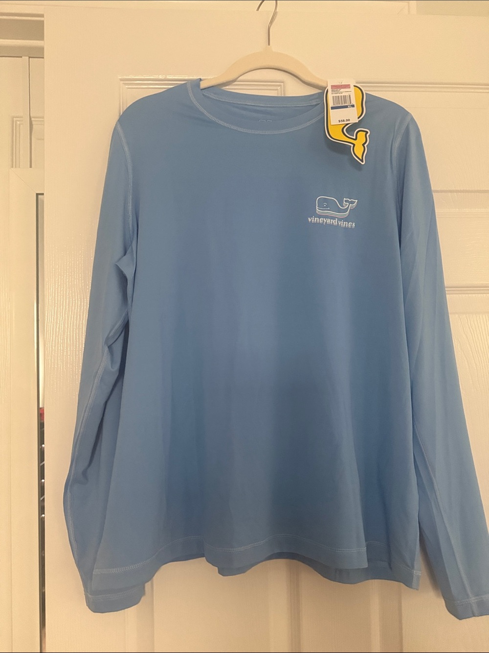 Vineyard Vines Men's Long-Sleeve Rash Guard in Light Blue with Whale Logo